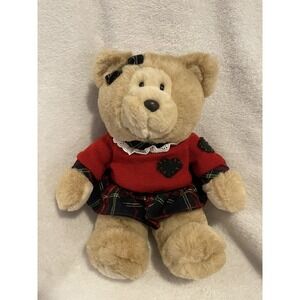 Commonwealth Teddy Bear Stuffed Animal 11" Plush Toy Red Plaid Skirt Sweater